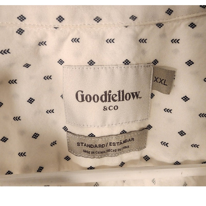 Goodfellow Co Mens XXL Short Sleeve Button Shirt White Geometric Micro Print