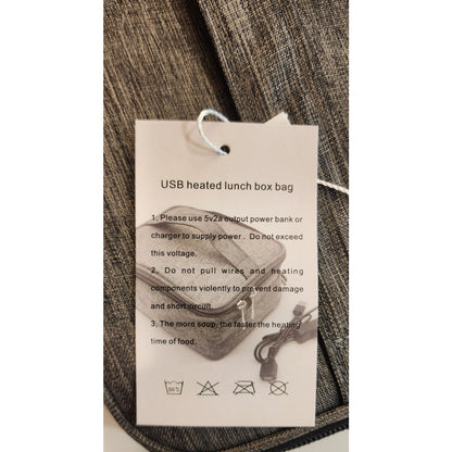 USB -Heated Lunch Box Bag - Gray - Keeps Food Warm - 9 X 7 X 3.5 inches