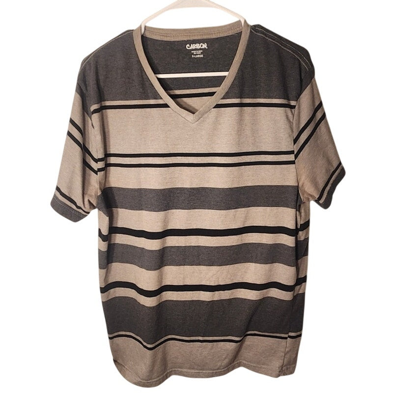 Carbon Mens Short Sleeve T Shirt Size XL Gray Striped Crew Neck Tee RN 70829