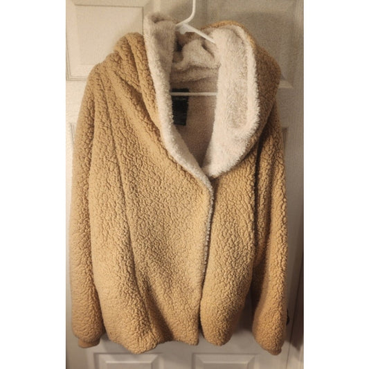 Me Jane Faux Fur Sherpa Hoodie Jacket Womens Camel Tan Teddy Bear Fuzzy Coat