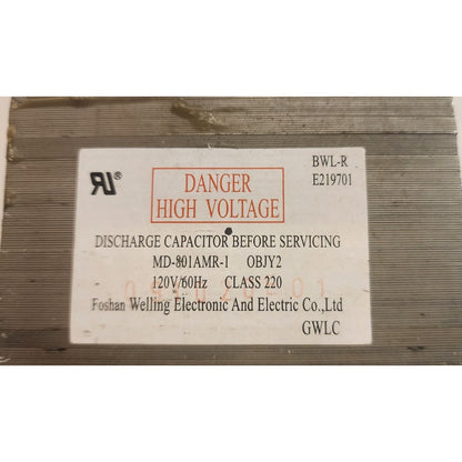 Microwave - E219701 -OBJY2 - Transformer - MD801AMR-1 - Class 220 - 120 V 60 Hz