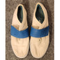 Vintage Puma Sportstyle Canvas Slip On Deck Shoes Sneakers Cream Blue Strap