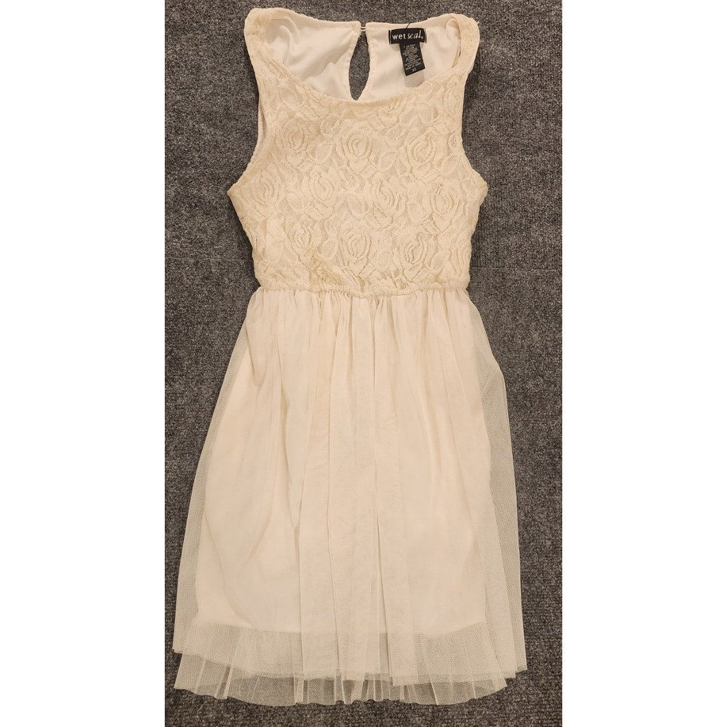 Wet Seal Womens XS White Crochet Lace Sleeveless Mini Dress Lined JD1088C40WS
