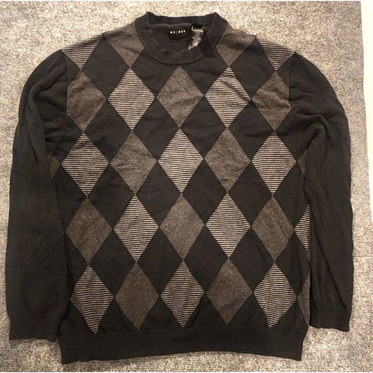 Axcess Mens XL Argyle V-Neck Pullover Sweater Gray Black White Knit Soft