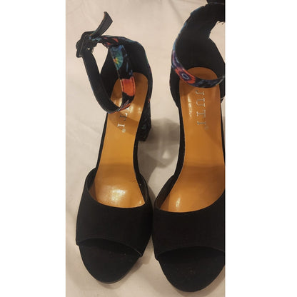 JUTI Floral Block Heel Open Toe Ankle Strap Heels Size 39 (US 8.5-9)
