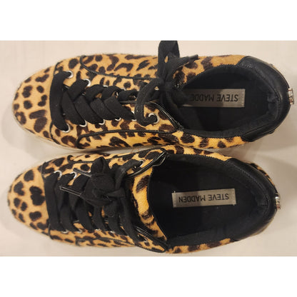 Steve Madden Bertie-L Leopard Calf Hair Platform Sneakers Women's Size 6