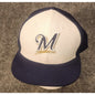 New Era 59FIFTY Milwaukee Brewers Fitted Hat Size 8 Tan Navy Cap MLB