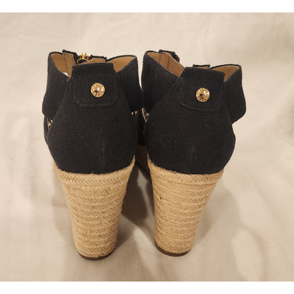 Michael Kors Damita Black Canvas Wedge Sandals Women's 10M Original Box