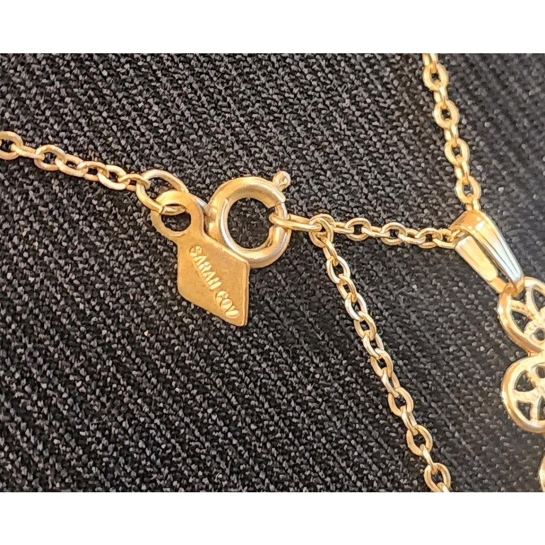 Sarah Coventry Gold‑Tone Filigree Statement Pendant Necklace 18” Chain Vintage