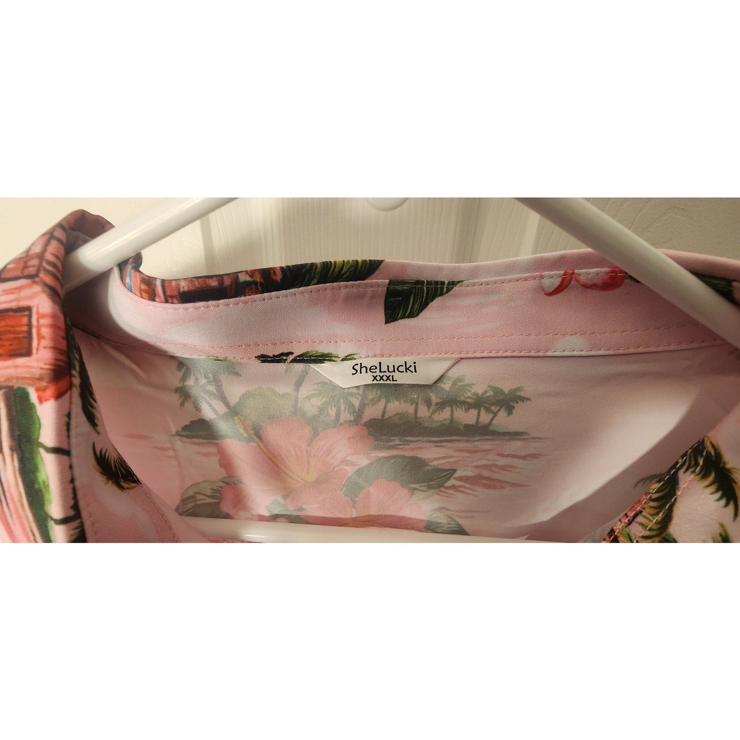 Shelucki Mens Hawaiian Shirt 3XL Big Tall Pink Tropical Red Vintage Truck