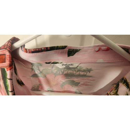 Shelucki Mens Hawaiian Shirt 3XL Big Tall Pink Tropical Red Vintage Truck