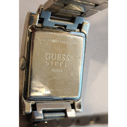 Vintage Guess Steel Mens Blue Dial Rectangular Quartz Watch Stainless Bracelet
