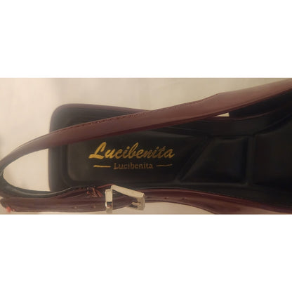 Lucibenita Burgundy Jeweled Slingback Heels Size 9.5 Dress Shoes NWT Boxed