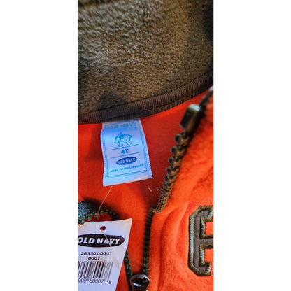 OLD NAVY Fleece Pullover Sweatshirt w/Zipper & Pockets -Orange -62, snowboard 4T