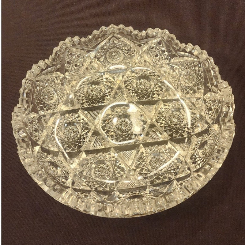 Vintage Heavy Cut Crystal Open Candy Dish Bowl Scalloped Edge Lead Glass 8 Inch