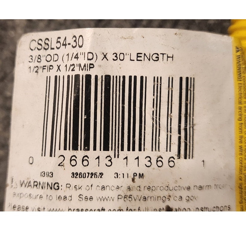 BrassCraft CSSL54-30 Flexible Stainless Steel Gas Connector Line 3/8 OD x 30in
