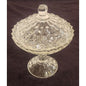 Vintage Crystal Pedestal Compote w/ Lid – 7.5" Tall – Diamond Cut Pattern