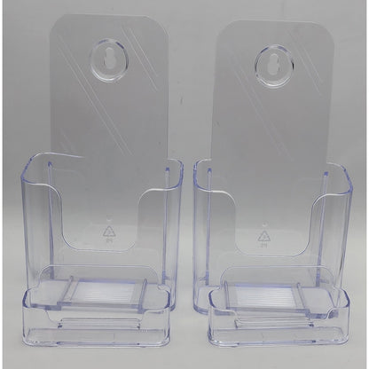Set of 2 -KTRIO Brochure Holder -Clear Acrylic - 4" Wide - with Card Holders