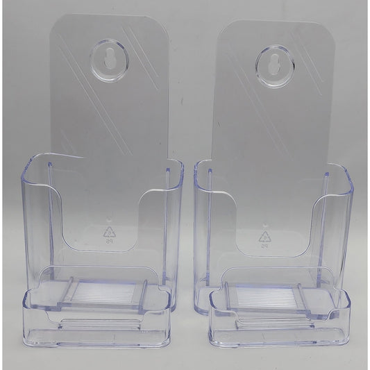 Set of 2 -KTRIO Brochure Holder -Clear Acrylic - 4" Wide - with Card Holders