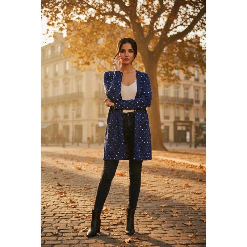 LuLaRoe - L - Navy with White Polka Dots - Cover Jacket