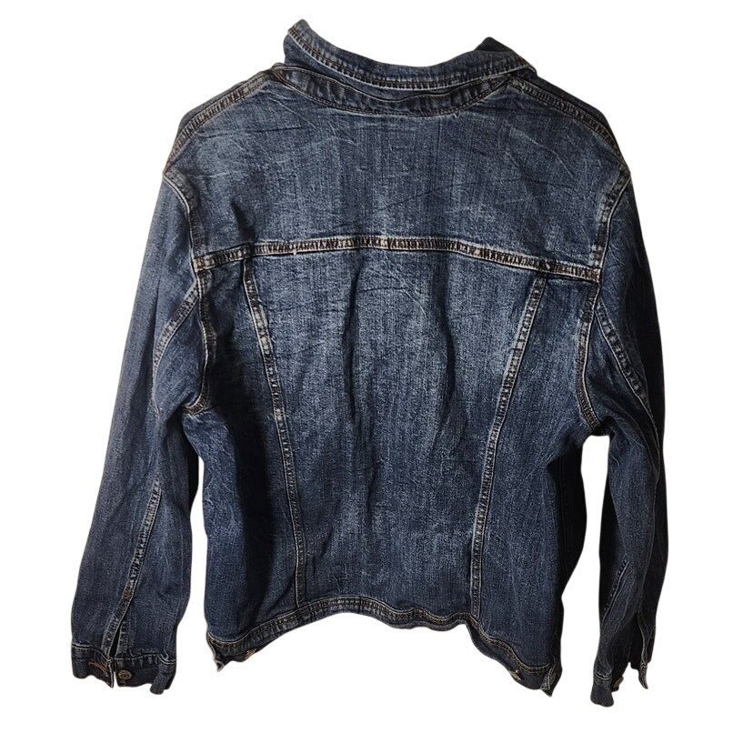 Old Navy Womens Size XXL Classic Denim Trucker Jacket Dark Wash Blue Jean Coat