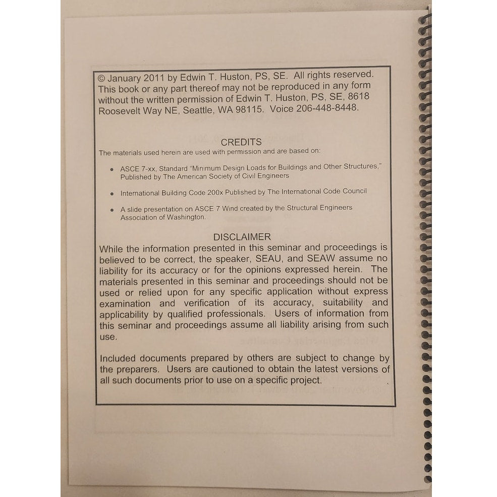 Wind Engineering 2009 IBC ASCE 7‑05 Seminar Workbook 2011 Spiral Bound