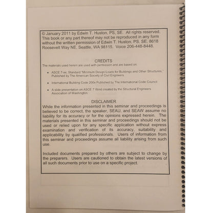 Wind Engineering 2009 IBC ASCE 7‑05 Seminar Workbook 2011 Spiral Bound