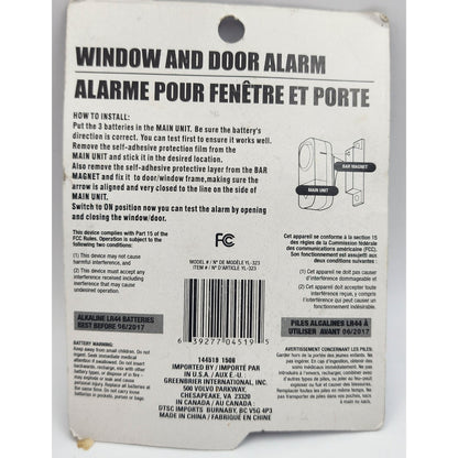 Window and Door ALARM - 90db Piercing SOUND - Intruder Alert - w/batteries