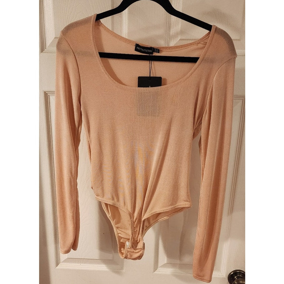 PLT - Pink Acetate Slinky Scoop Neck Long Sleeve Bodysuit - Size 6 USA