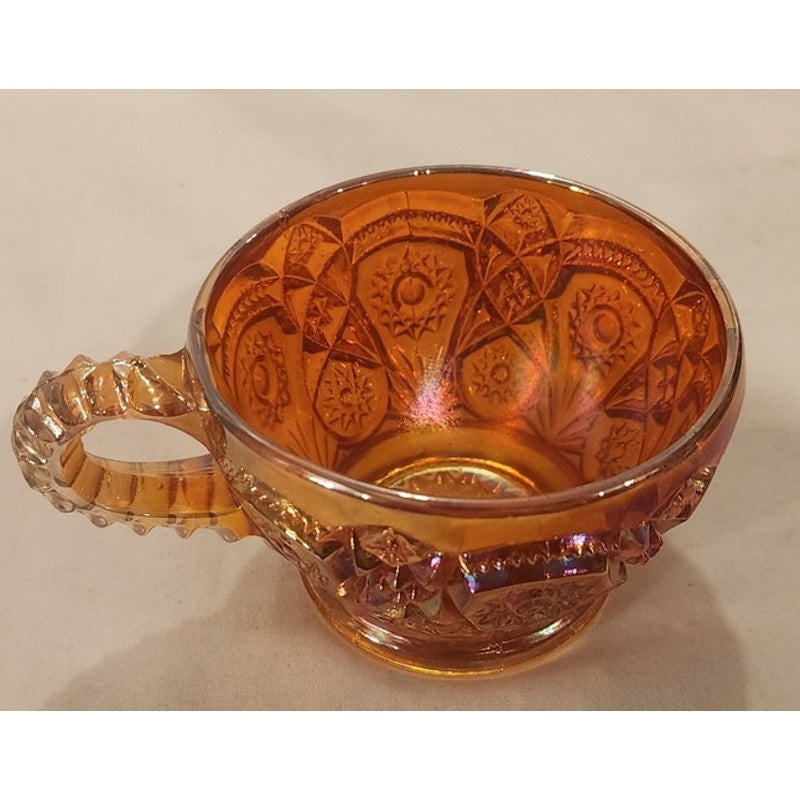 Vintage Marigold Carnival Glass Punch Cup Iridescent Geometric Starburst Mug