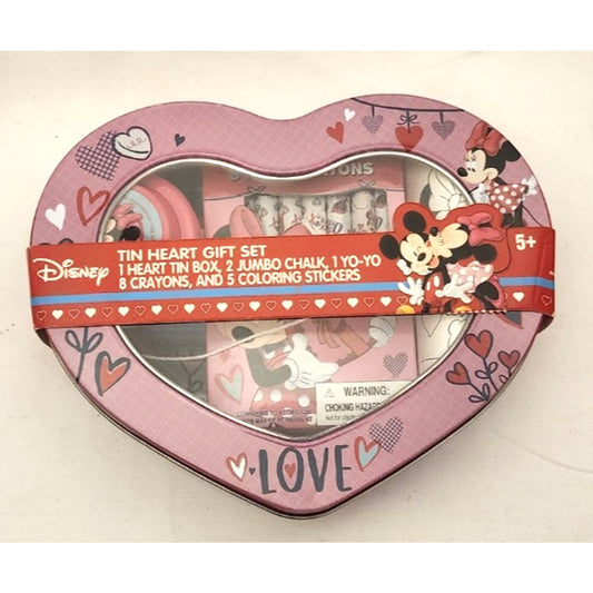 Disney- Tin Heart Gift Set- Minnie Mouse- Tin, Chalk, Yo-Yo, Crayons, Stickers