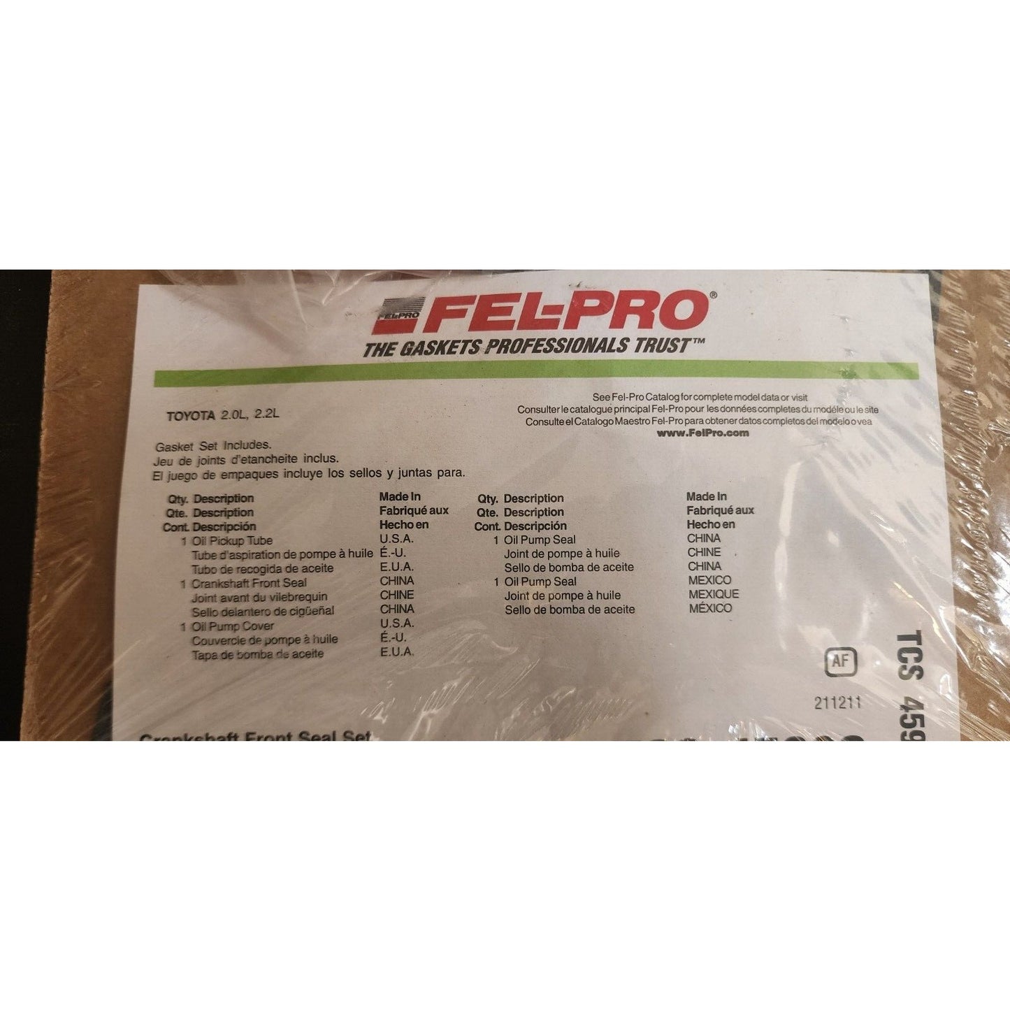 FEL-PRO - Crankshaft Front Seal Kit - TCS 45920 - Toyota 2.0L, 2.2L -