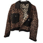 Blue Blush Leopard Print Jacket XL Faux Leather Trim Statement Coat