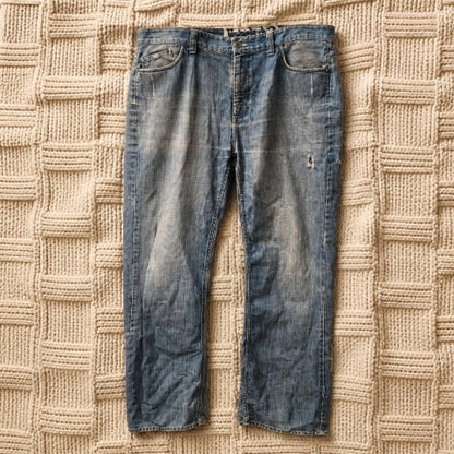 Vans Men’s Jeans 38 Distressed Blue Denim Skate Style Raw Hem