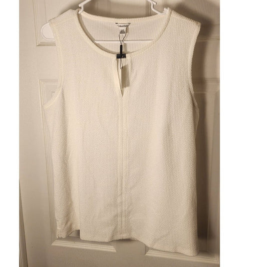 Calvin Klein Women Large White Ribbed Knit Sleeveless Top Shirt NWT