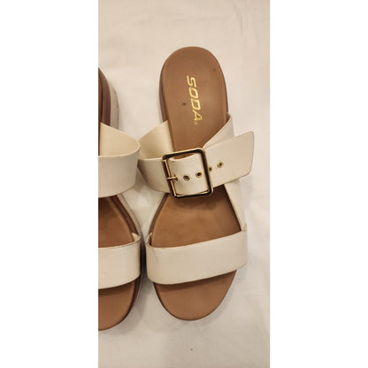 Soda Shoes - Women Sandals - Buckle Strap - Platform - Off White - Size 9