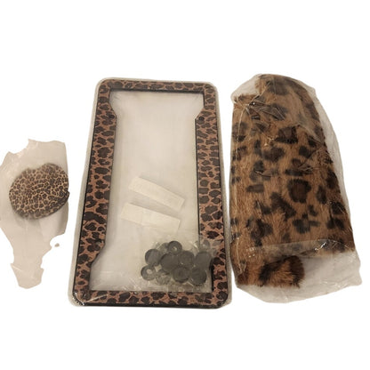 Cheetah Print Car Accessory Set – Plate Frame, Shoulder Covers, Cup Inserts