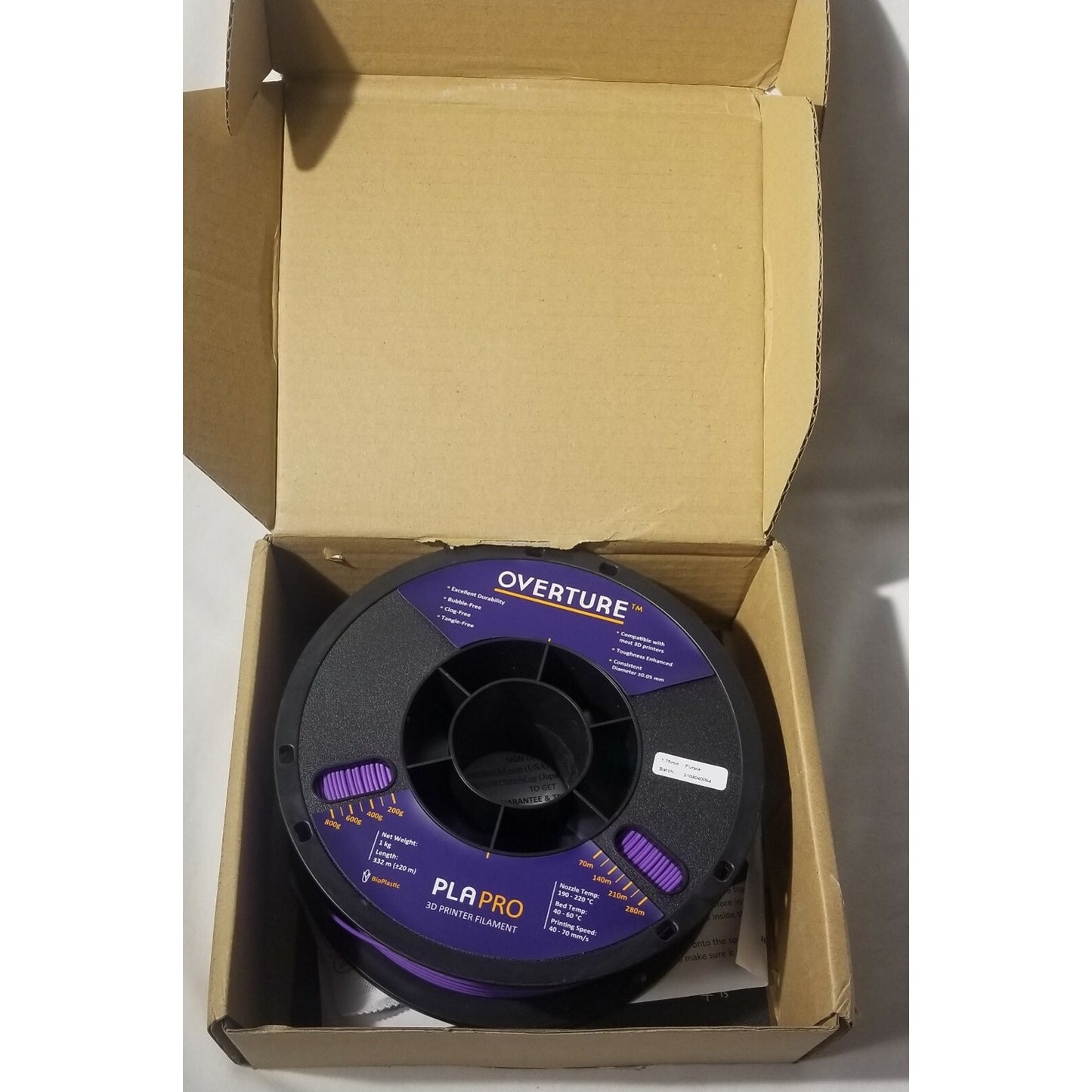 Overture - PLAPRO - 3D PRINTER FILAMENT - Purple - 1.75mm - 1Kg - NEW