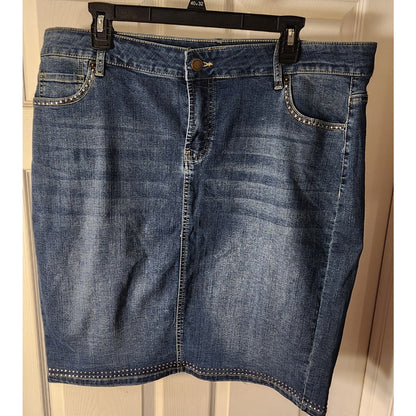 Westport 14W Studded Denim Skirt – Stretch Blue Jean Skirt – Women’s