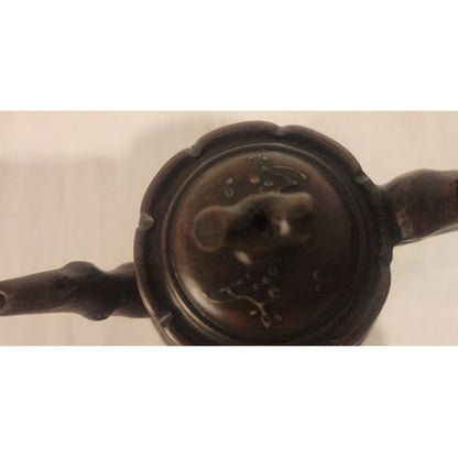 Vintage Yixing‑Style Clay Teapot – Dual Marks – Hand‑Carved – 6"