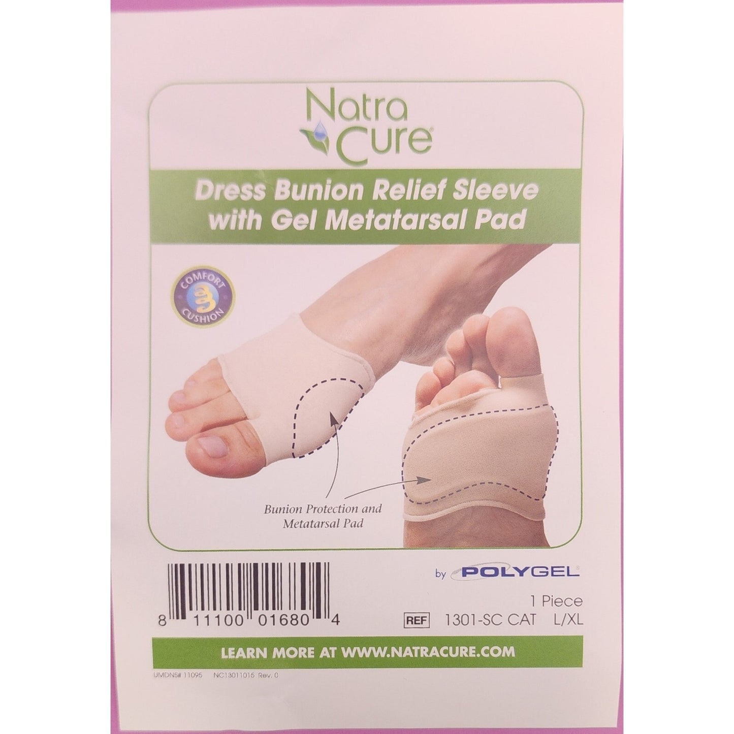 Bunion Relief Sleeve w/ Gel Metatarsal Pad - L/XL by Natra Cure