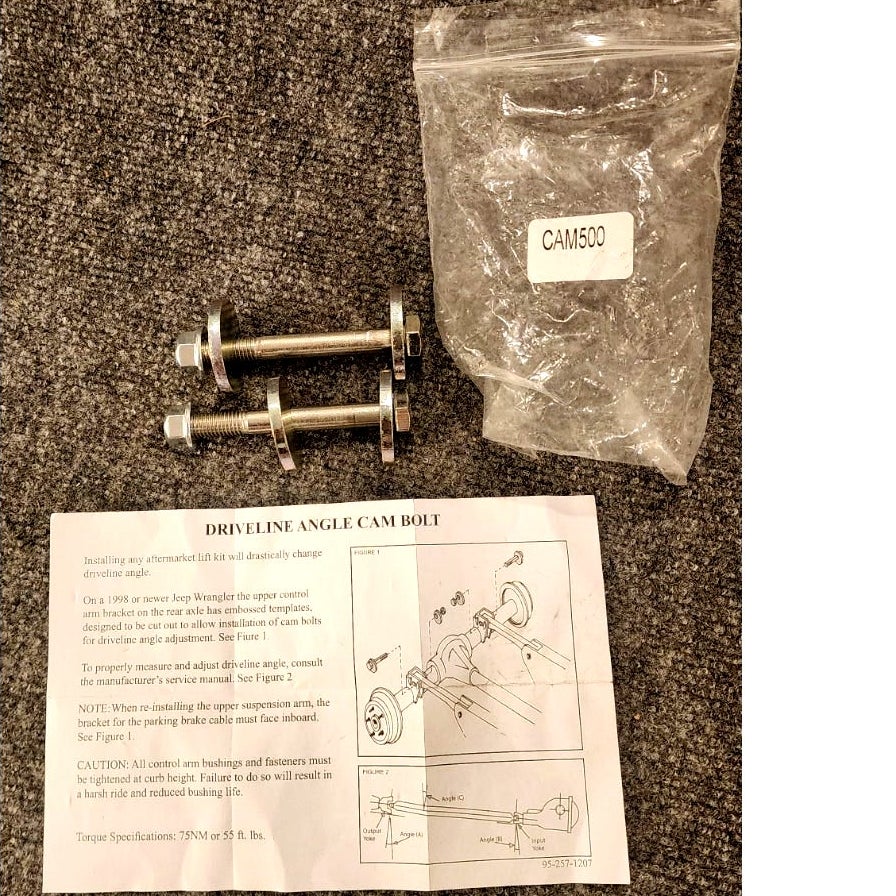 CAM500 Driveline Angle Cam Bolt Kit 95-257-1207 Instruction Sheet Unbranded