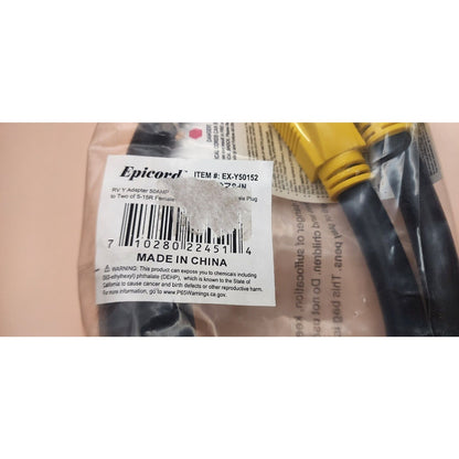 RV, Y Split Power Cord Adapter - 50 amp Male to (2) 5-15R amp Female Connectors