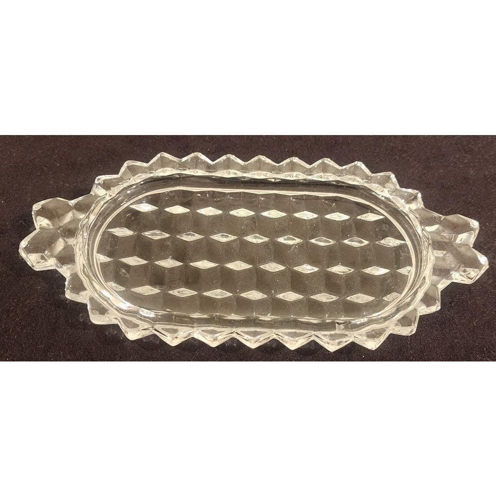 Vintage Pressed Glass Butter Dish Base 8" × 4" Scalloped Edge – Starburst Bottom