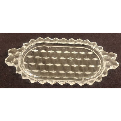 Vintage Pressed Glass Butter Dish Base 8" × 4" Scalloped Edge – Starburst Bottom
