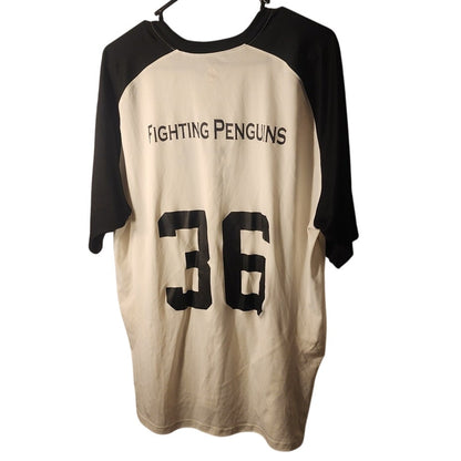 Badger Sport Fighting Penguins 36 Raglan Baseball Jersey Shirt White Black XL