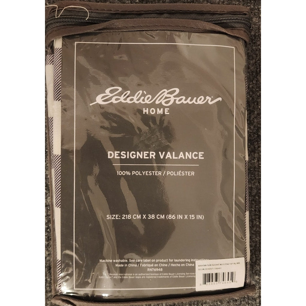 Eddie Bauer Top Treatment Valance Window Curtain Plaid Black White 86 x 15 NIP