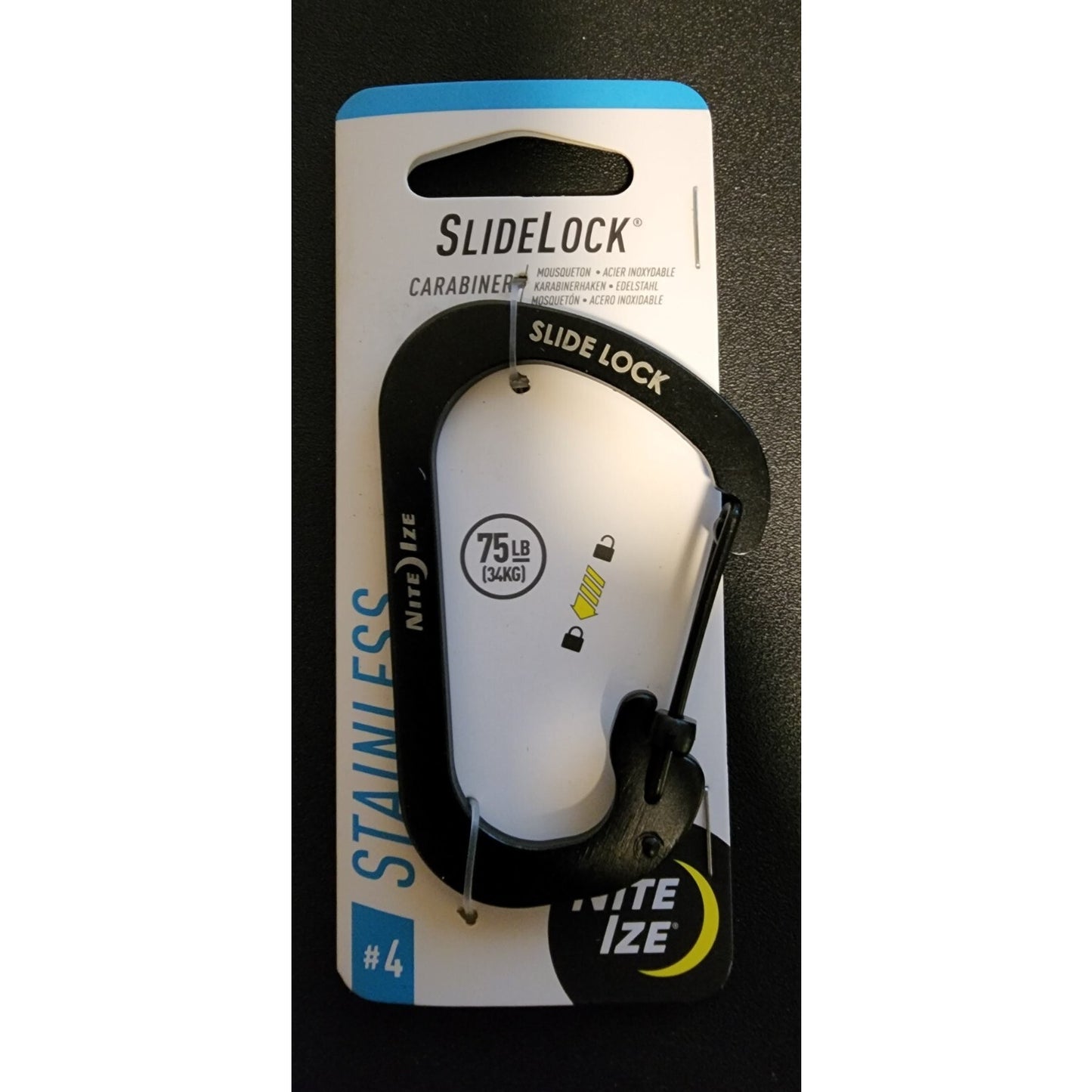 Nite Ize -Slide Lock - Stainless - Locking Carabiner Clip - #4 -Black CSL4-01-R6