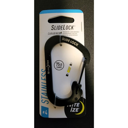 Nite Ize -Slide Lock - Stainless - Locking Carabiner Clip - #4 -Black CSL4-01-R6