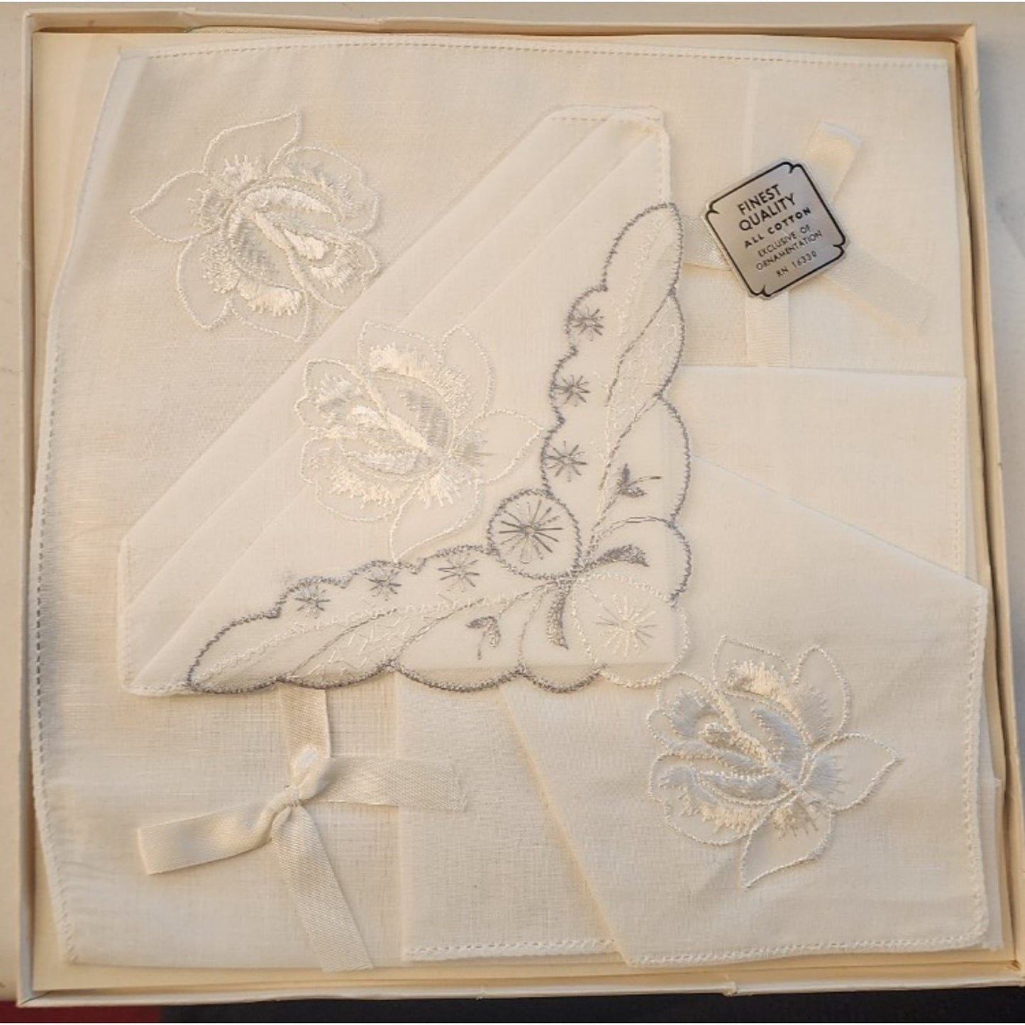 2 Different - Vintage Embroidered Handkerchief Sets - Same Box - All Cotton